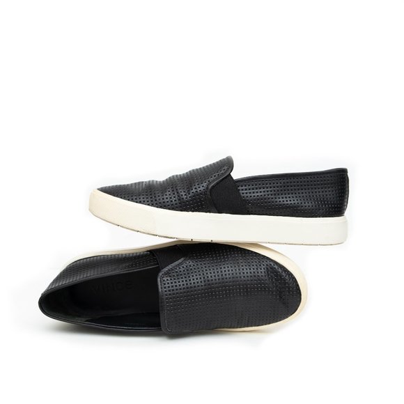 Vince Perforated Black Leather Slip On Shoes - Picture 2 of 6